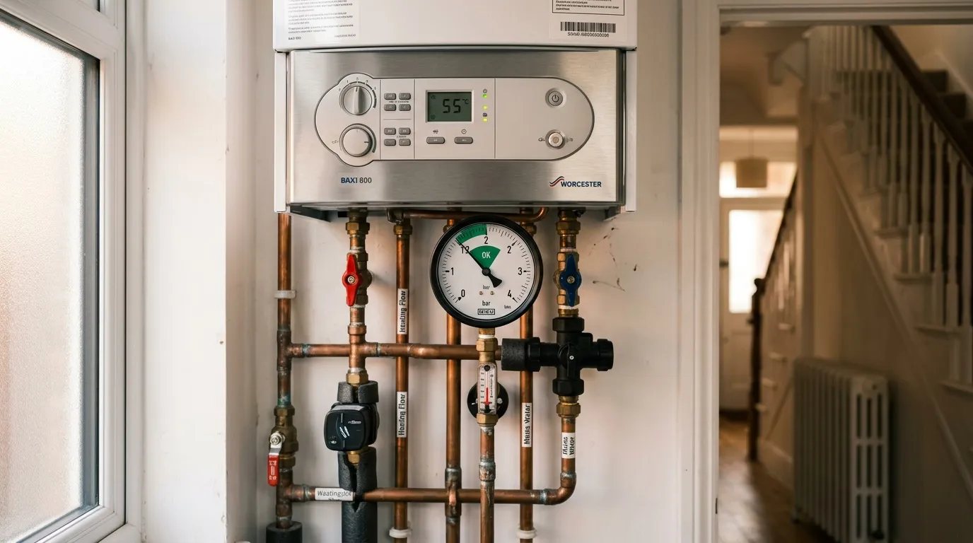 Système de chauffage avec chaudière Worcester BAXI 800 et tuyauterie