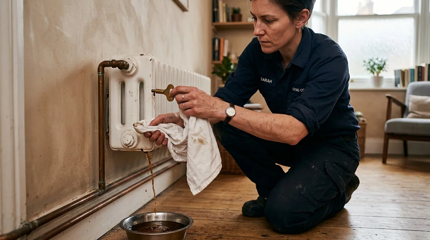 Technicienne inspecte un radiateur pour détecter les fuites d'eau